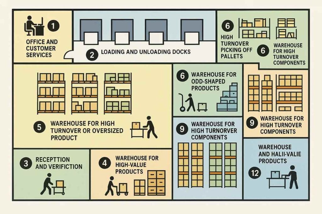 different parts of a warehouse